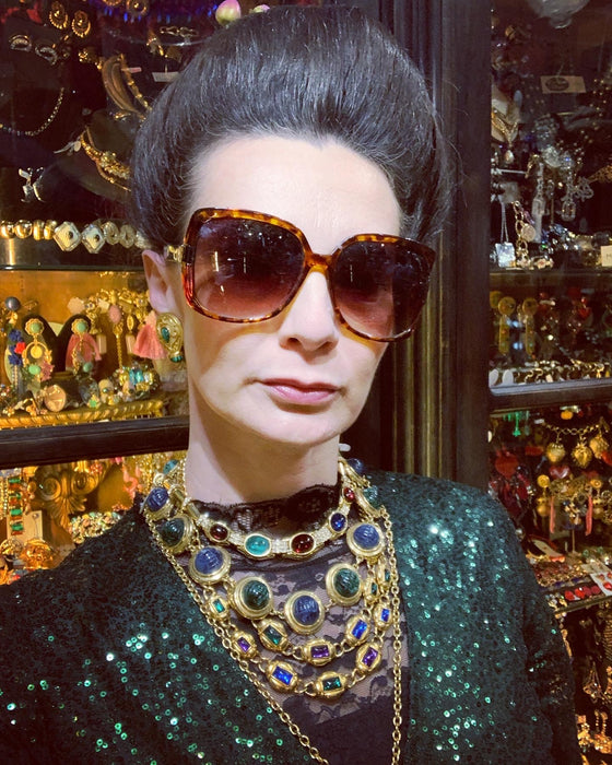 Ciner ruby emerald sapphire glass necklace - The Hirst Collection