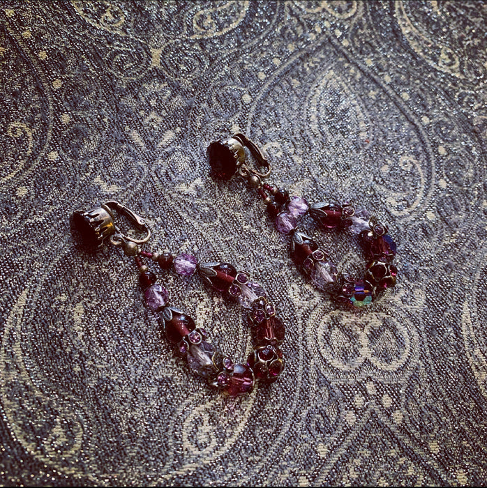 Askew London Purple Silver clip on drop earrings - The Hirst Collection