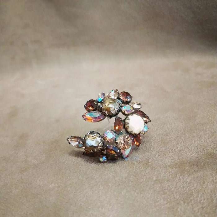 Vintage amber crystal baroque pearl brooch by Regency