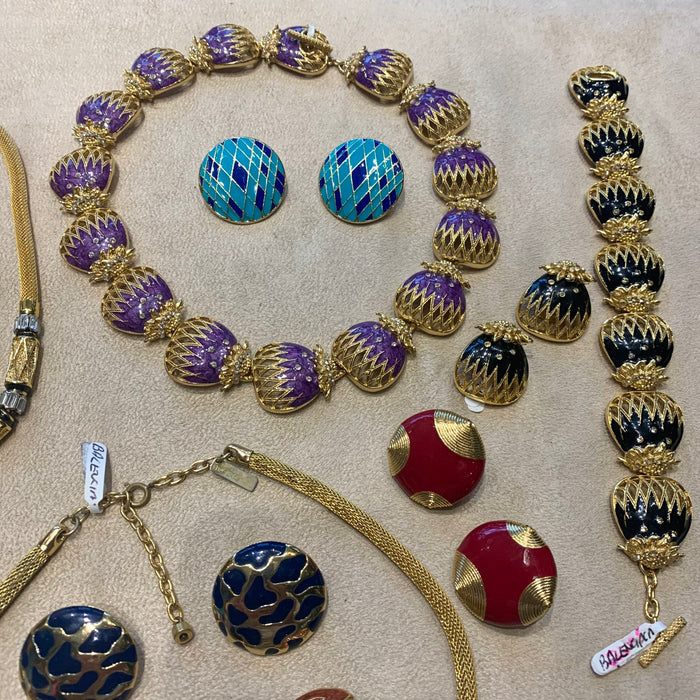 Balenciaga purple enamel gold statement necklace - The Hirst Collection