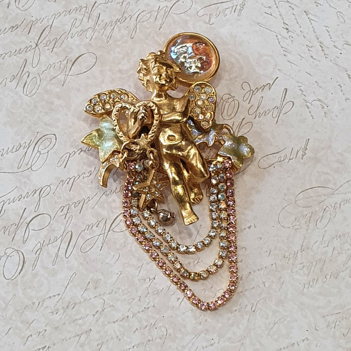 Kirks Folly Cupid Cherub Celestial Brooch Vintage Gold - The Hirst Collection