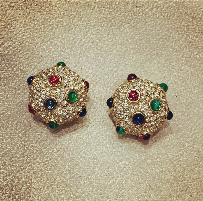 Ciner Multi Coloured dot clip on earrings - The Hirst Collection