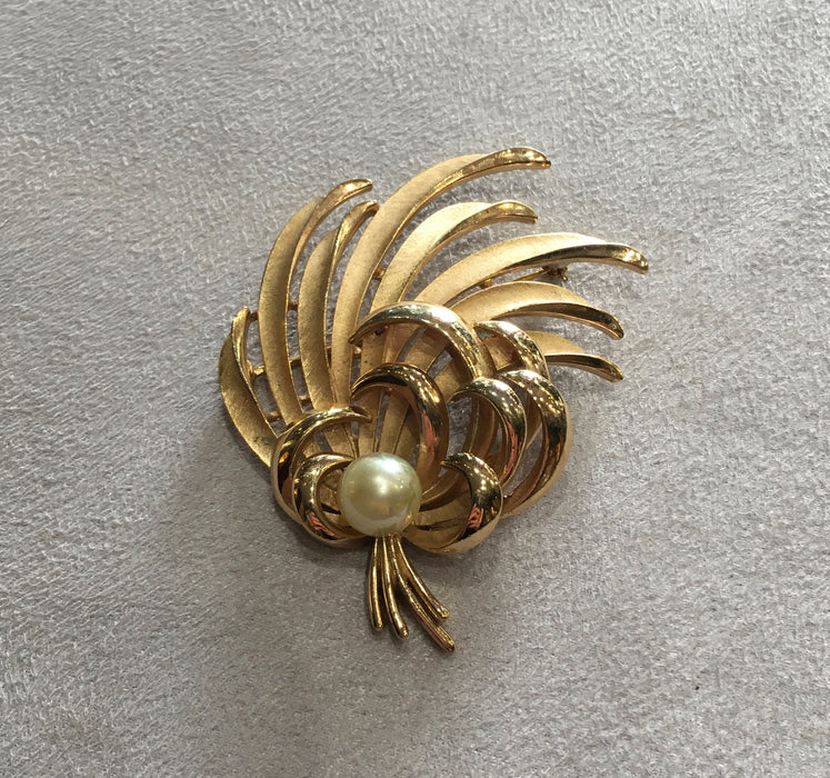 Trifari Vintage Pearl Leafy Spray Brooch - The Hirst Collection