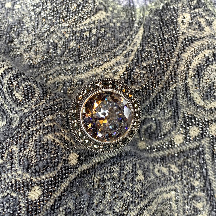 Large Round Solitaire Silver Ring - The Hirst Collection