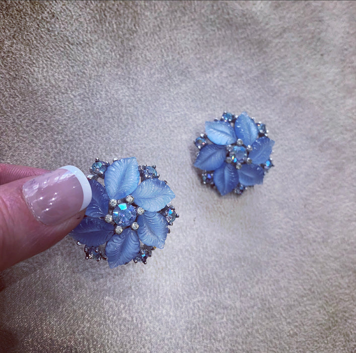 Icy blue vintage clip on earrings by Jomaz - The Hirst Collection