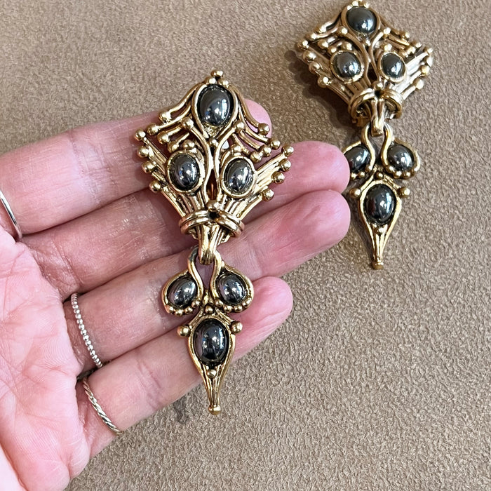 Abbey Road Gold and Haematite Glass Earrings