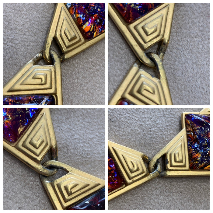 YSL Necklace Gold Pink Purple Dichroic Glass Statement Yves Saint Laurent Vintage - The Hirst Collection
