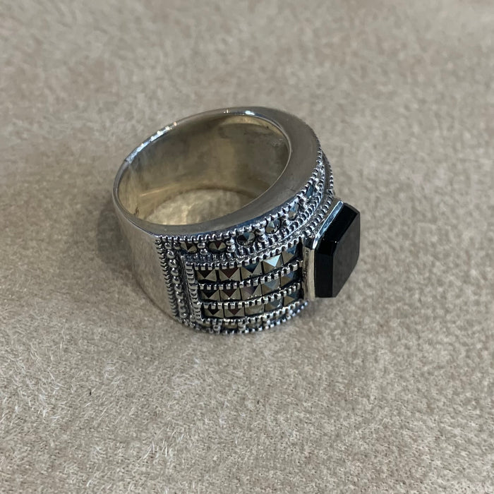Black Onyx Art Deco sparkly squares Ring - The Hirst Collection