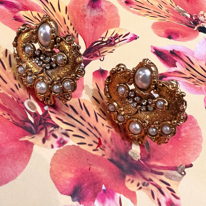 Abbey Road Gold, Pearl and Crystal Statement Clip On Earrings