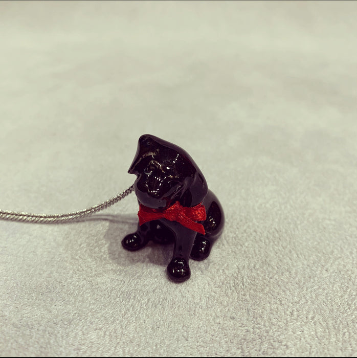 Black Labrador puppy pendant charm necklace in porcelaine by AndMary - The Hirst Collection