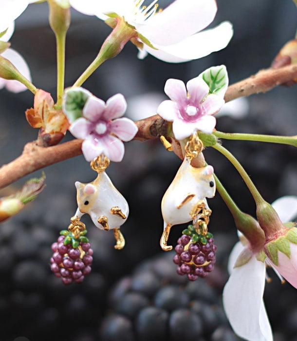 Blackberry mouse drop earrings by Bill Skinner - The Hirst Collection