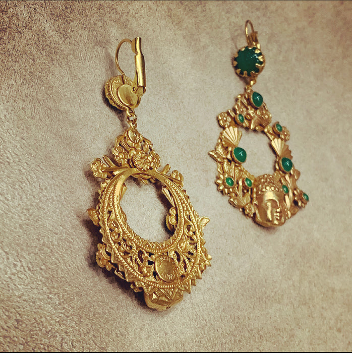 Askew London Buddha head bird statement earrings - The Hirst Collection