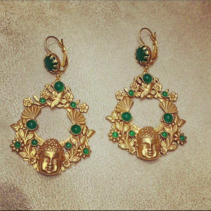 Askew London Buddha head bird statement earrings - The Hirst Collection