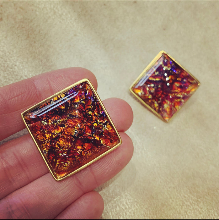 Yves Saint Laurent Dichroic glass clip on earrings in pink amber - The Hirst Collection