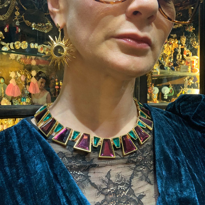 Yves Saint Laurent Egyptian style purple green vintage necklace