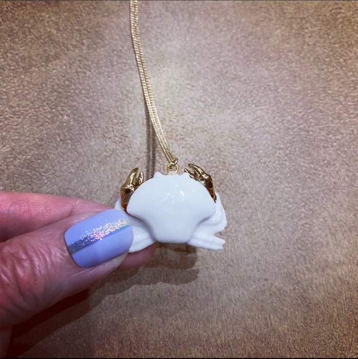 White Crab Pendant Necklace by And Mary in Porcelaine - The Hirst Collection