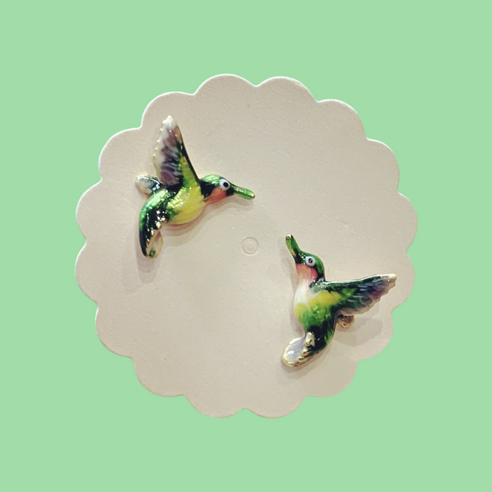 Hummingbird stud earrings by Bill Skinner in Enamel gold plated - The Hirst Collection