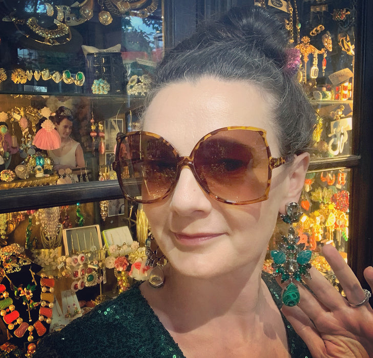 Malachite Emerald green statement earrings by Frangos - The Hirst Collection