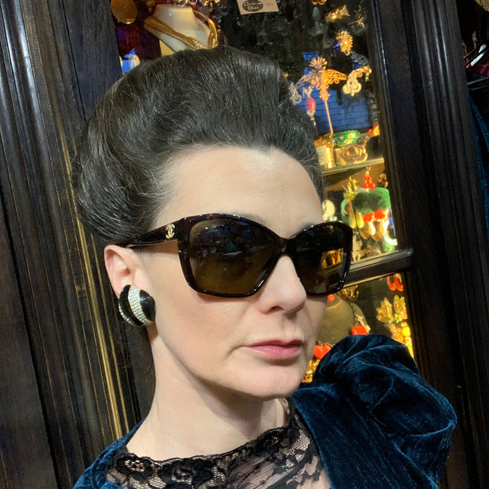 Black Enamel Ciner Clip On Earrings - The Hirst Collection