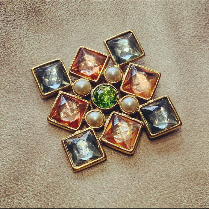 Yves Saint Laurent Statement brooch peach squares - The Hirst Collection