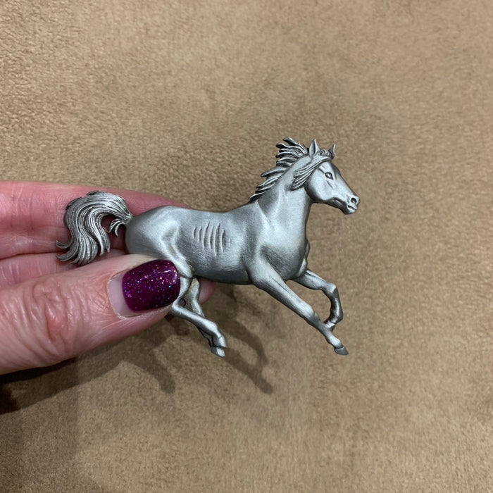 JJ galloping  horse brooch in Pewter - The Hirst Collection