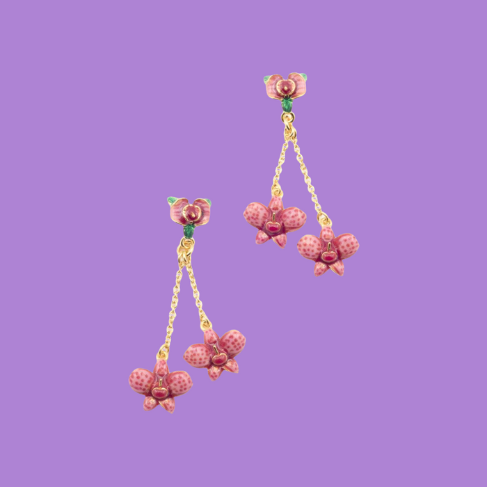 Orchid Pink Earrings on chain by Bill Skinner - The Hirst Collection