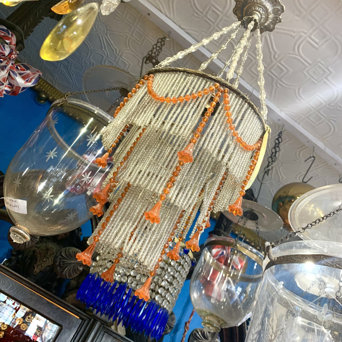 Art Deco 1920s tassel fringe chandelier orange floral glass - The Hirst Collection