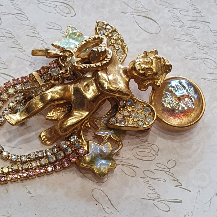 Kirks Folly Cupid Cherub Celestial Brooch Vintage Gold - The Hirst Collection