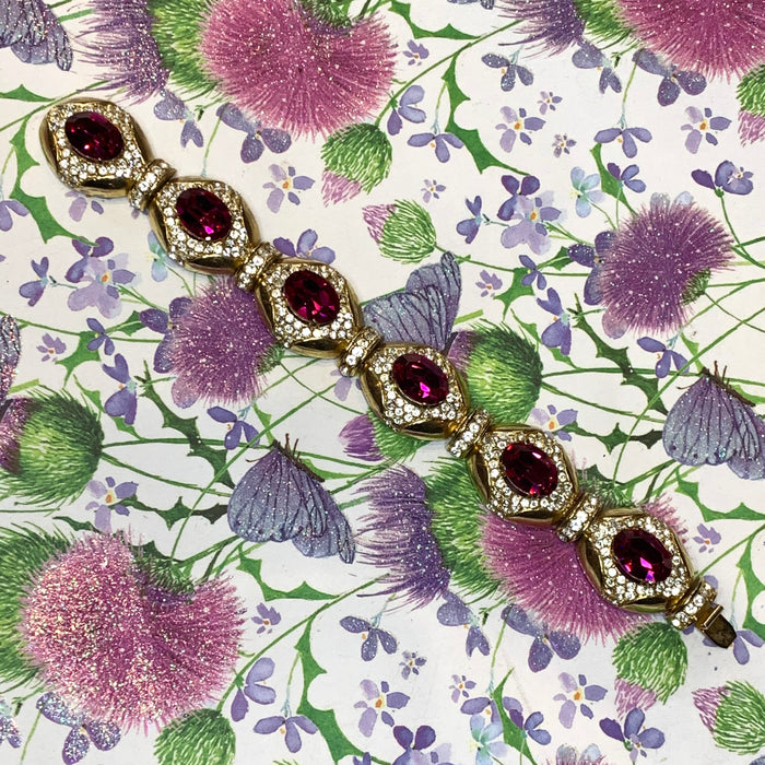 Hot Pink Crystal gold bracelet - The Hirst Collection