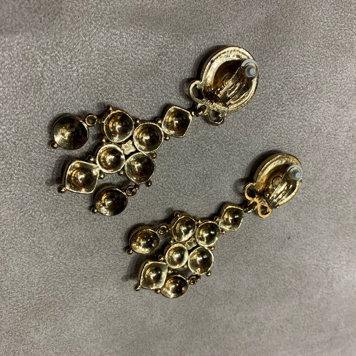 Butler and Wilson black and pearl gold chandelier earrings - The Hirst Collection