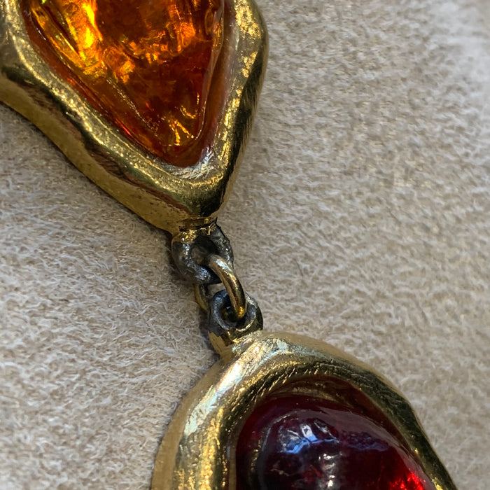 Yves Saint Laurent Large Statement Necklace red green orange Gripoix glass Rive Gauche - The Hirst Collection