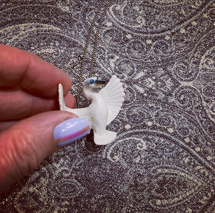 Flying white heron Necklace White by And Mary