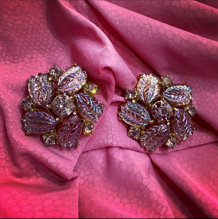 Vintage Schiaparelli Clip on Earrings Purple leaf glass - The Hirst Collection