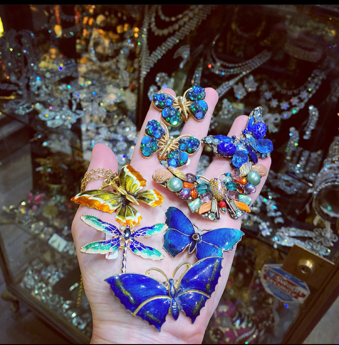 Blue butterfly vintage French clip on earrings - The Hirst Collection