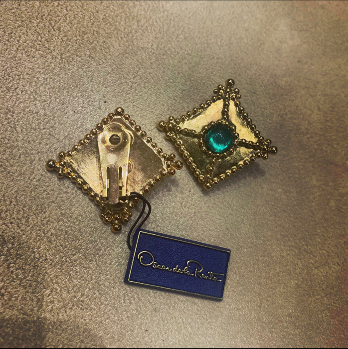 Green square clip on earrings by Oscar de la Renta - The Hirst Collection