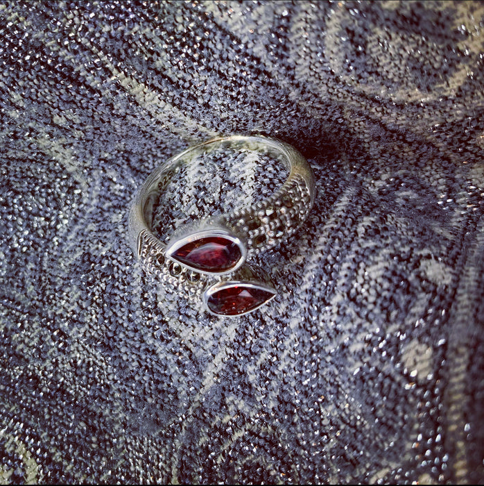 Red duo ring in silver with Marcasite - The Hirst Collection