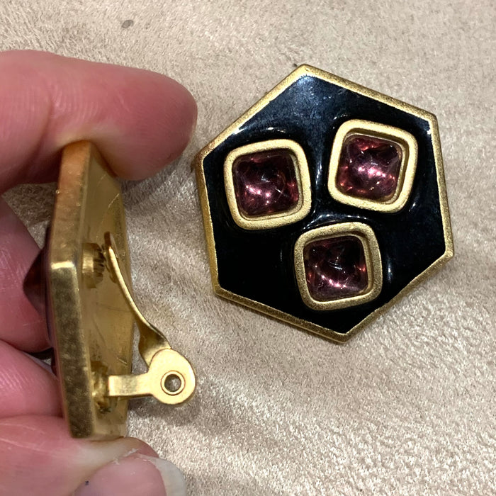 Yves Saint Laurent Clip On earrings in black and purple - The Hirst Collection