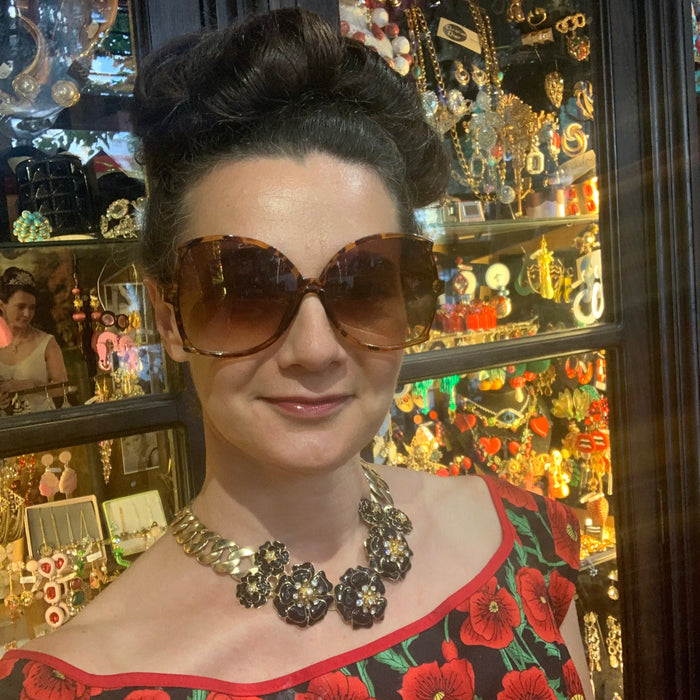 Black Enamel Floral Statement Necklace - The Hirst Collection