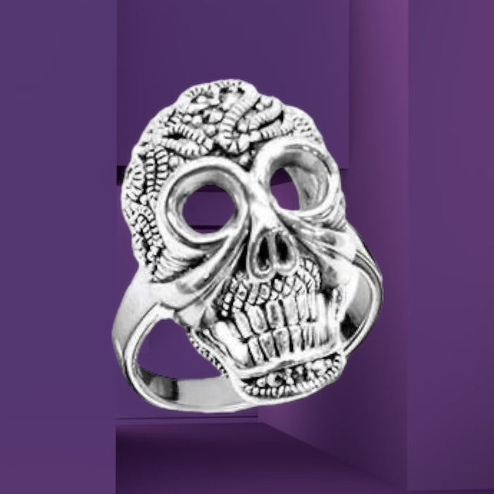 Art Deco Ring Silver Skull Marcasite
