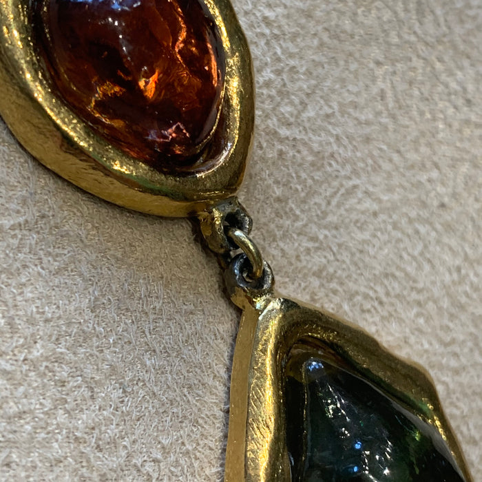 Yves Saint Laurent Large Statement Necklace red green orange Gripoix glass Rive Gauche - The Hirst Collection