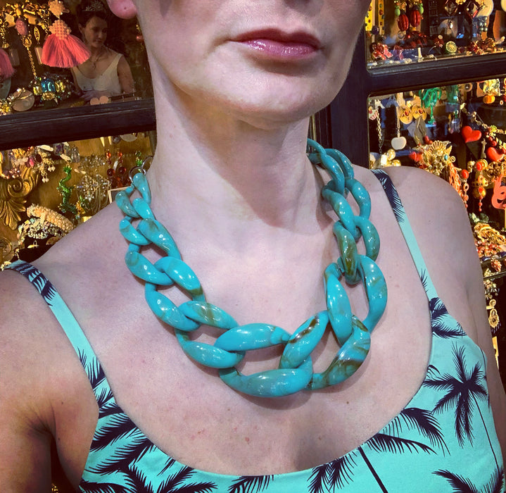 Turquoise Acrylic Chain Necklace - The Hirst Collection