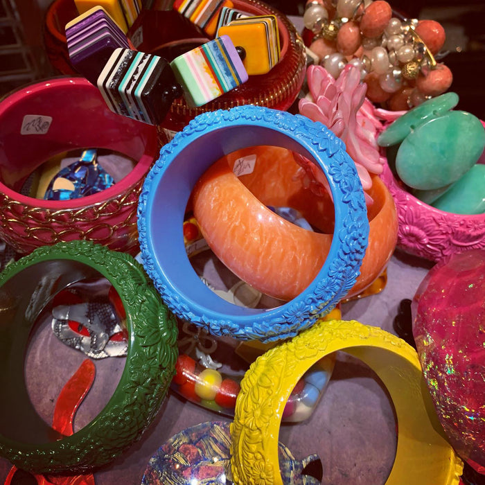 Pink floral wide bangle like Celluloid - The Hirst Collection