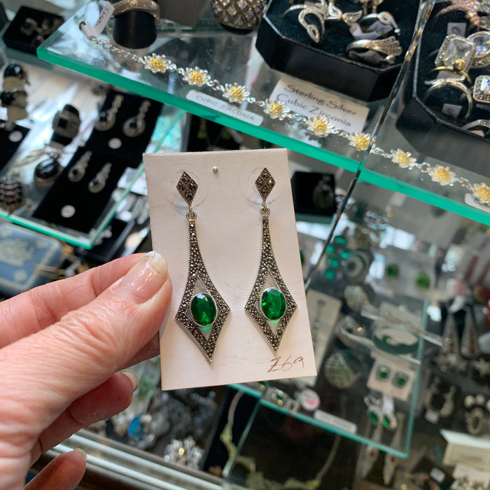 Emerald Green Art Deco Spear Earrings