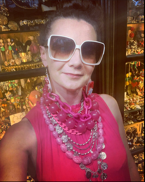 Coin necklace multi silver tone strand