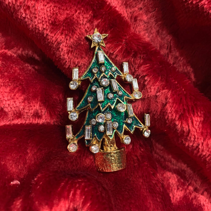 Christmas Tree Brooch Pin by Sardi Green Enamel Crystal - The Hirst Collection