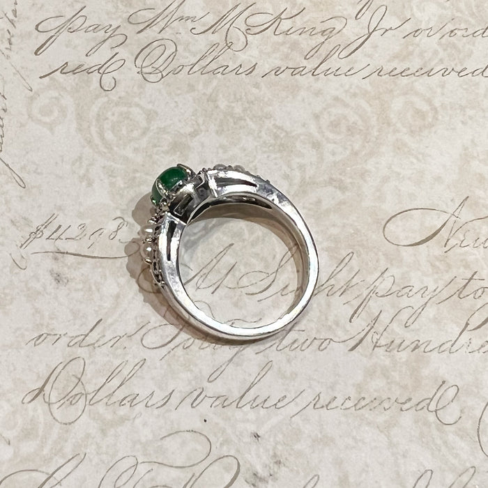 Jade Pearl Ring in Silver with Marcasite Stones
