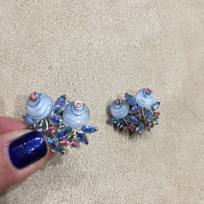 Vintage Trifari Blue pink  Berry Earrings - The Hirst Collection
