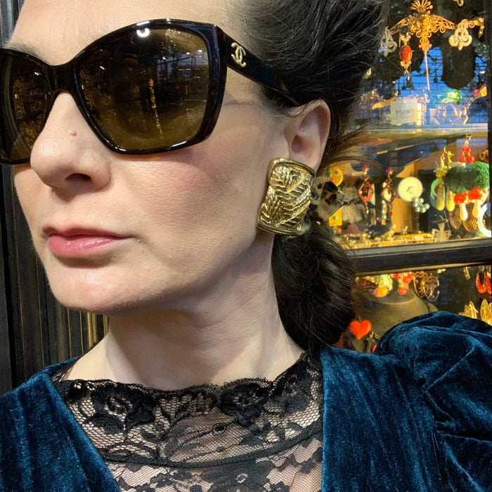 Yves Saint Laurent Statement Gold Plaited Earrings - The Hirst Collection