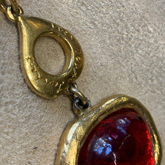 Yves Saint Laurent Large Statement Necklace red green orange Gripoix glass Rive Gauche - The Hirst Collection