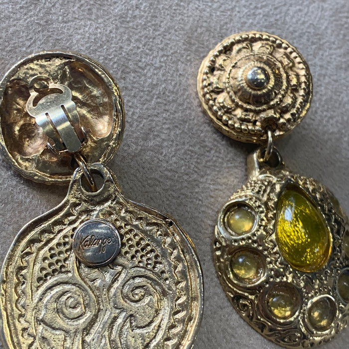 Kalinger Paris Statement yellow Etruscan earrings - The Hirst Collection